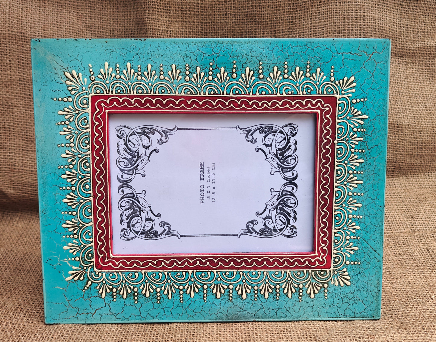 Handcrafted Indian Folk Art Photo Frame | Blue & Red Multicolour | 5x7 inch