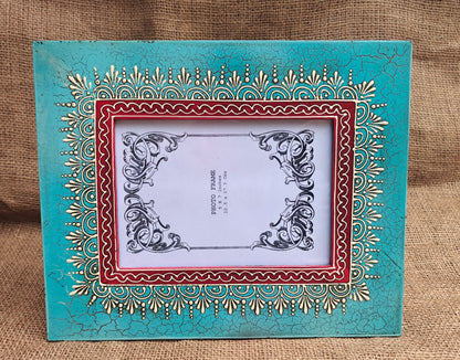 Handcrafted Indian Folk Art Photo Frame | Blue & Red Multicolour | 5x7 inch