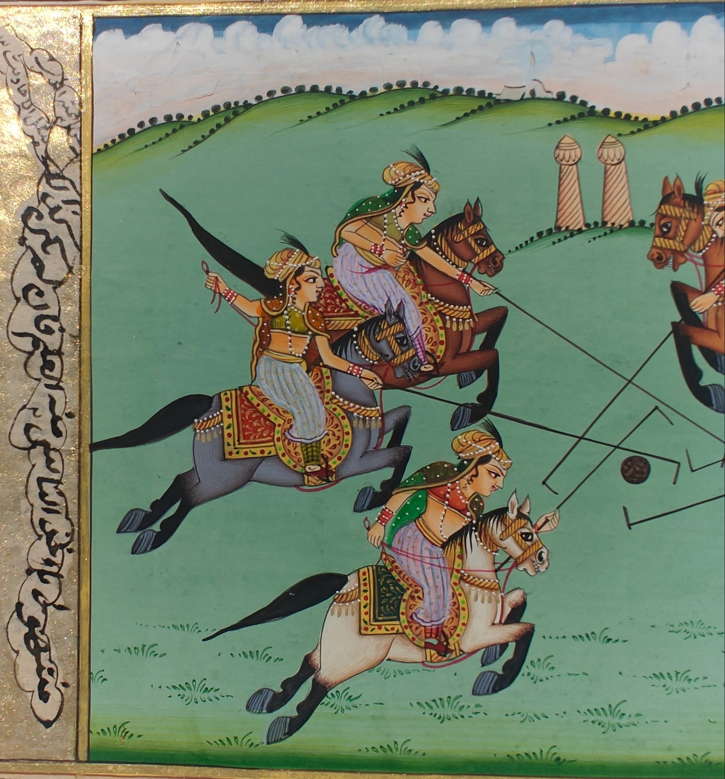 Royal Polo Match Miniature Painting on Paper, 20.5 x 12.5 cm