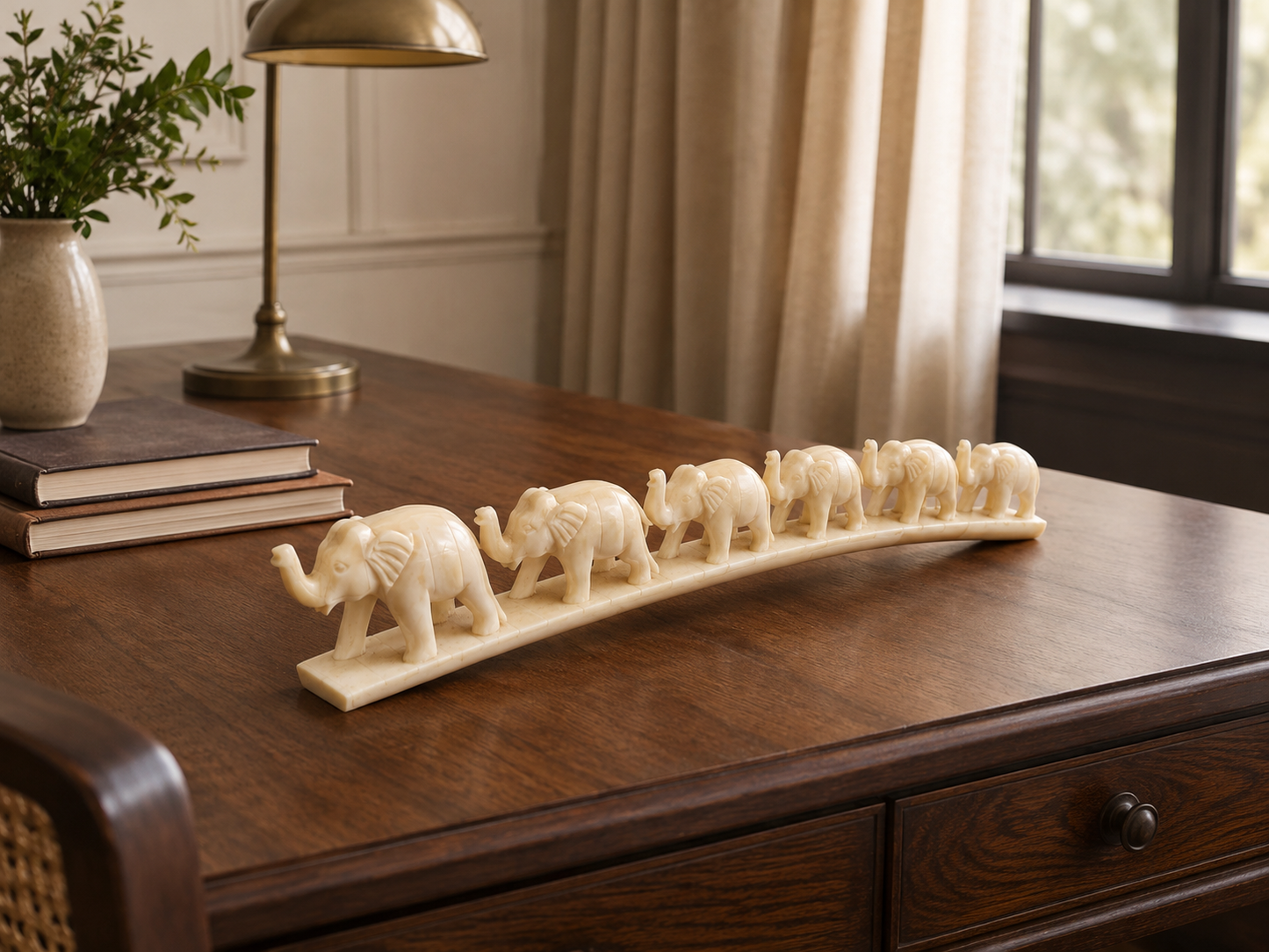 Carved Bone Animal Parade on Arch – Elephants & Camels