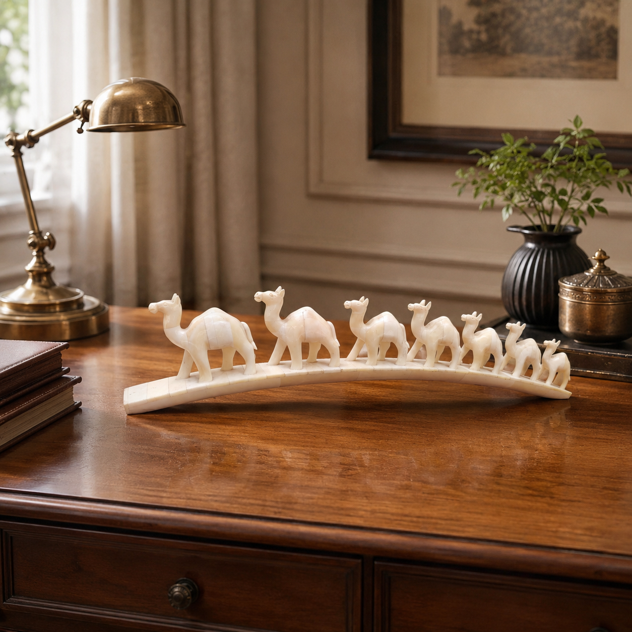 Carved Bone Animal Parade on Arch – Elephants & Camels