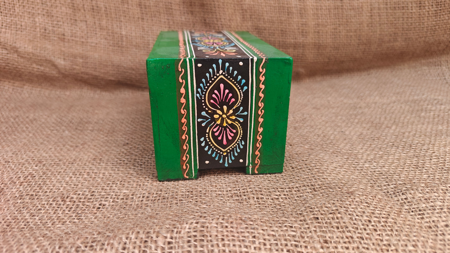 Handcrafted Painted Wood Chest with 1 Drawer | Red & Green | Decorative Storage