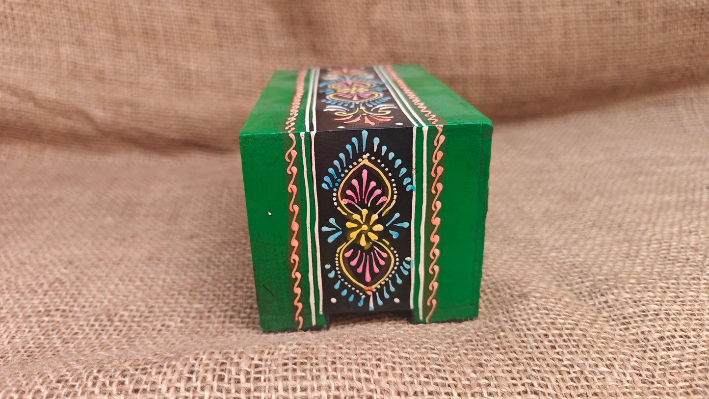 Handcrafted Painted Wood Chest with 1 Drawer | Red & Green | Decorative Storage