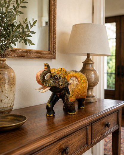 Handpainted Black & Gold Elephant Figurine – 19 cm