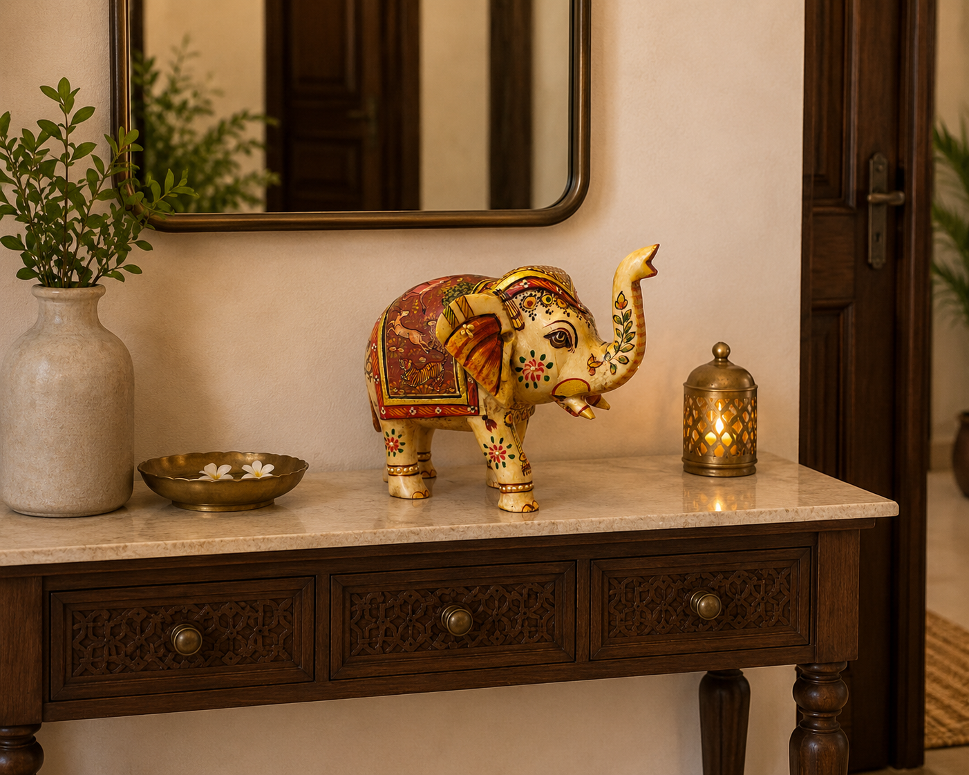 Handpainted Bone Elephant Figurine – Miniature, 14 cm