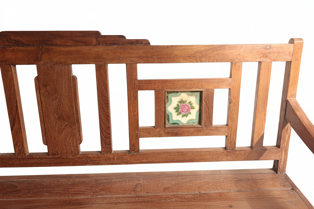 Vintage Indian Carved Wood Bench | Antique Solid Wood Seating