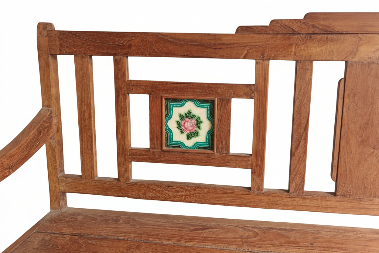 Vintage Indian Carved Wood Bench | Antique Solid Wood Seating