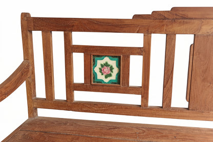 Vintage Indian Carved Wood Bench | Antique Solid Wood Seating