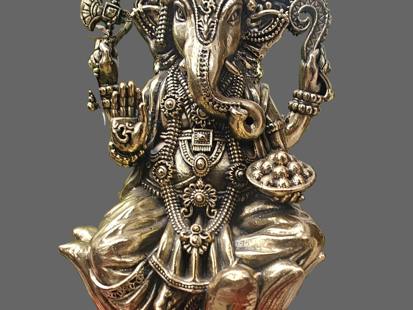 Brass Ganesha Idol on Wood Stand – 20 cm