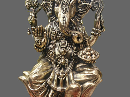 Brass Ganesha Idol on Wood Stand – 20 cm