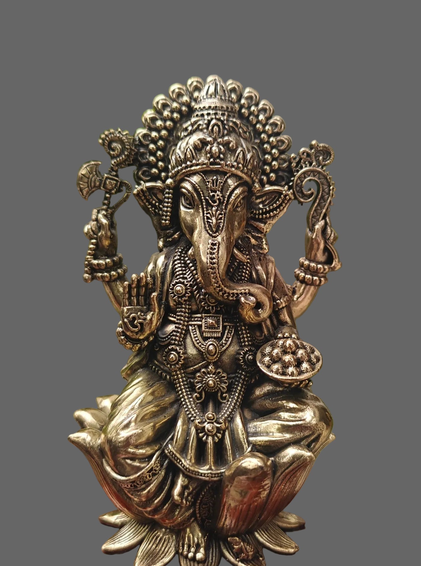 Brass Ganesha Idol on Wood Stand – 20 cm