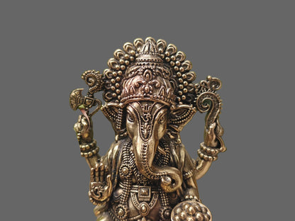 Brass Ganesha Idol on Wood Stand – 20 cm
