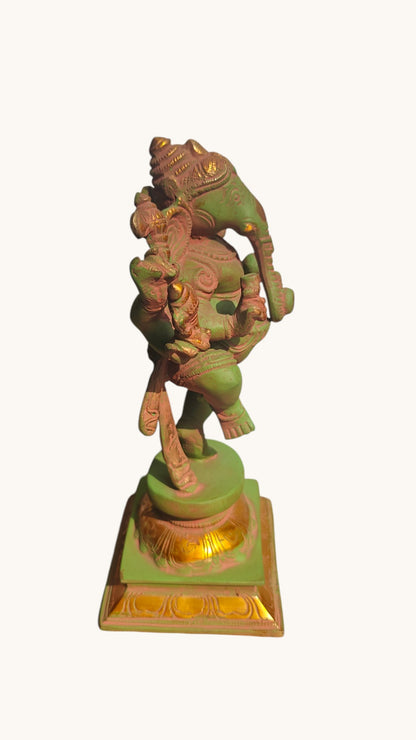 Handcrafted Brass Dancing Ganesha Statue | Chola Style Bronze Finish | 9 inch