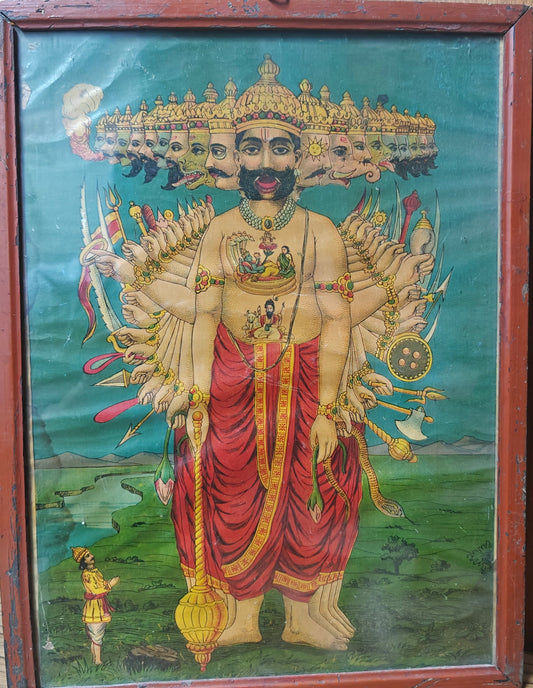 Vintage Indian Calendar Art Oleograph | Raavan | 10x14 inch