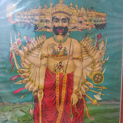 Vintage Indian Calendar Art Oleograph | Raavan | 10x14 inch