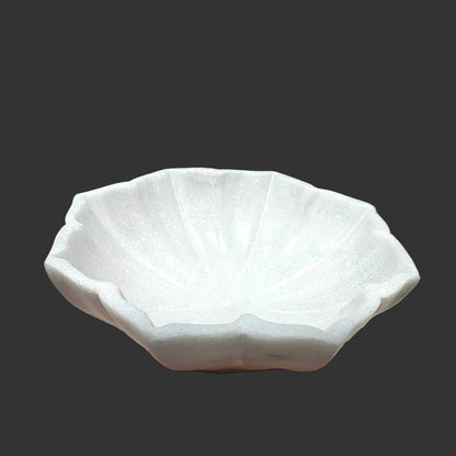 White Marble Flower Bowl | 5.25x5.25x2 inch | Hand-Carved Petal Ridges | Decorative Puja & Offering Bowl