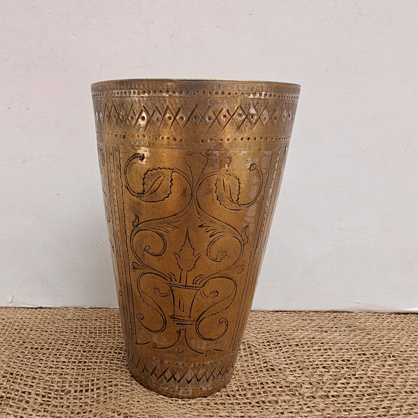 Vintage Brass Lassi Glass | Hand-Engraved Floral Motifs | Antique Indian Brassware | 3.5x3.5x5.5 inch (Copy)