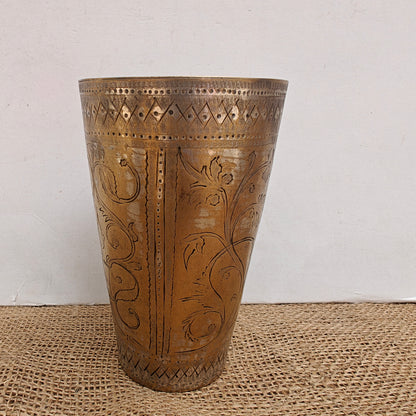 Vintage Brass Lassi Glass | Hand-Engraved Floral Motifs | Antique Indian Brassware | 3.5x3.5x5.5 inch (Copy)