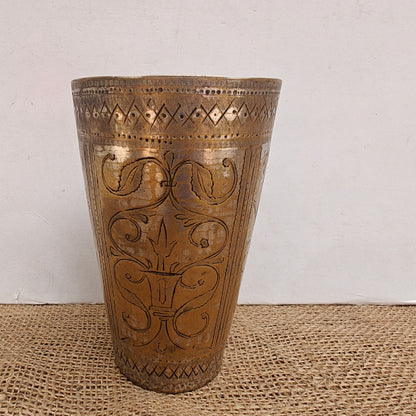 Vintage Brass Lassi Glass | Hand-Engraved Floral Motifs | Antique Indian Brassware | 3.5x3.5x5.5 inch (Copy)