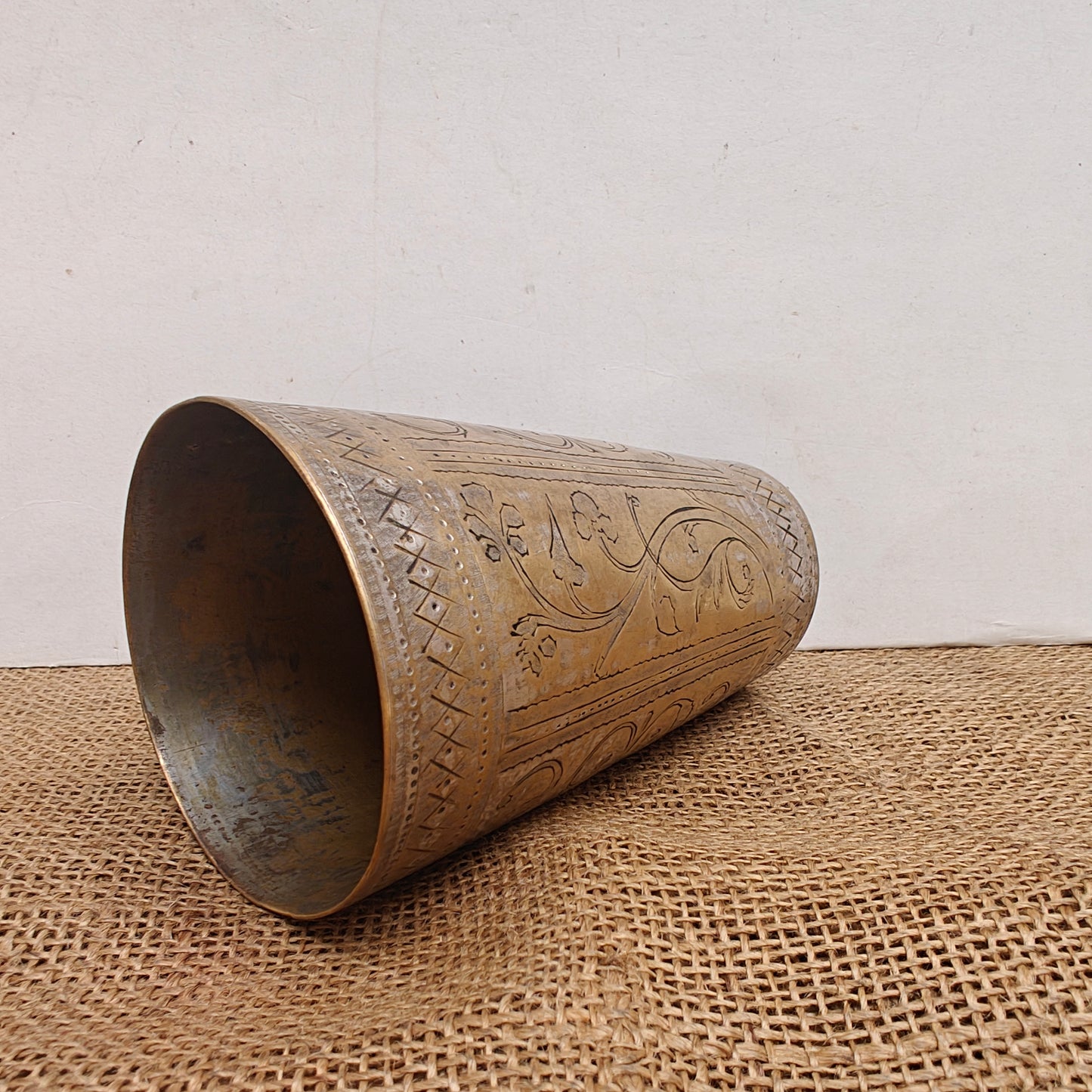 Vintage Brass Lassi Glass | Hand-Engraved Floral Motifs | Antique Indian Brassware | 3.5x3.5x5.5 inch (Copy)