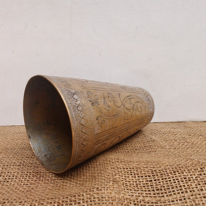 Vintage Brass Lassi Glass | Hand-Engraved Floral Motifs | Antique Indian Brassware | 3.5x3.5x5.5 inch (Copy)