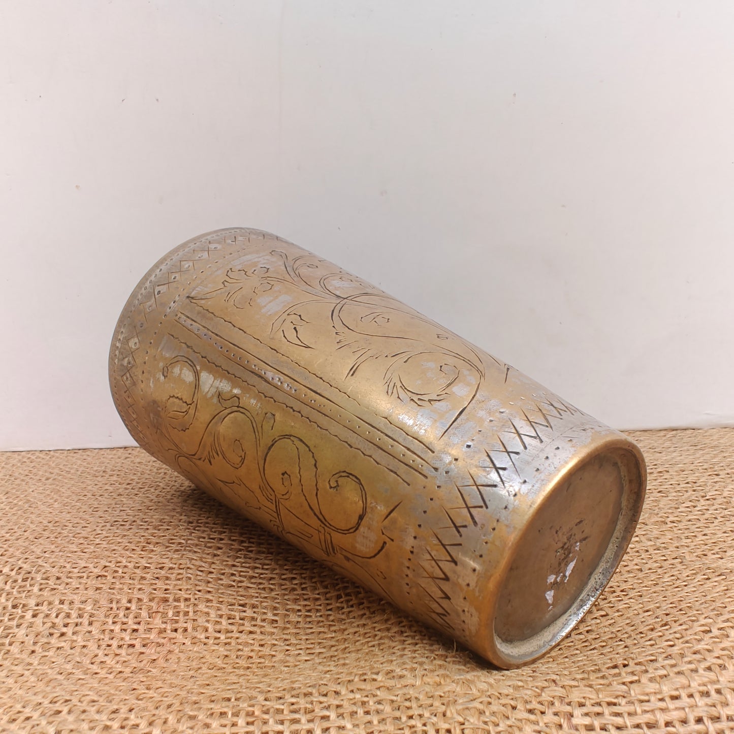 Vintage Brass Lassi Glass | Hand-Engraved Floral Motifs | Antique Indian Brassware | 3.5x3.5x5.5 inch (Copy)