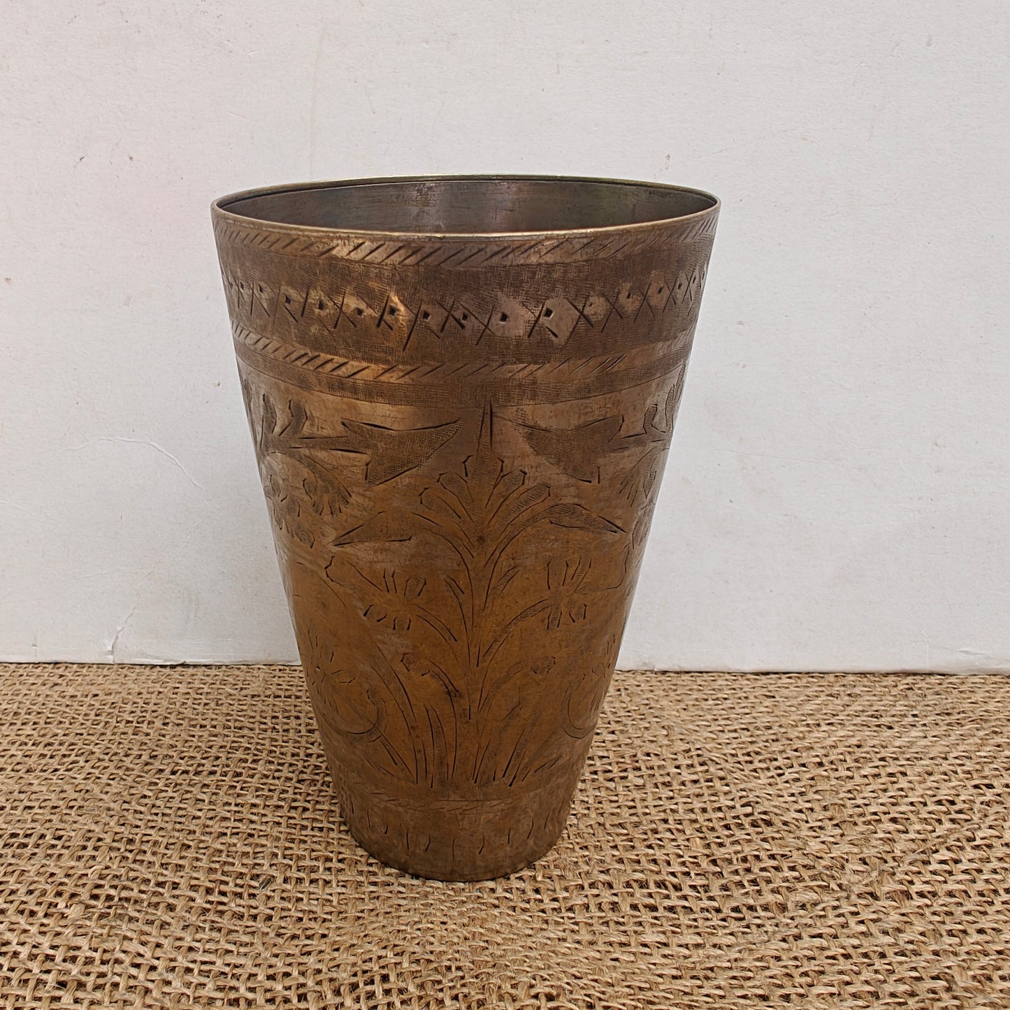 Vintage Brass Lassi Glass | Hand-Engraved Floral Motifs | Antique Indian Brassware | 3.25x3.25x5 inch (Copy) (Copy)