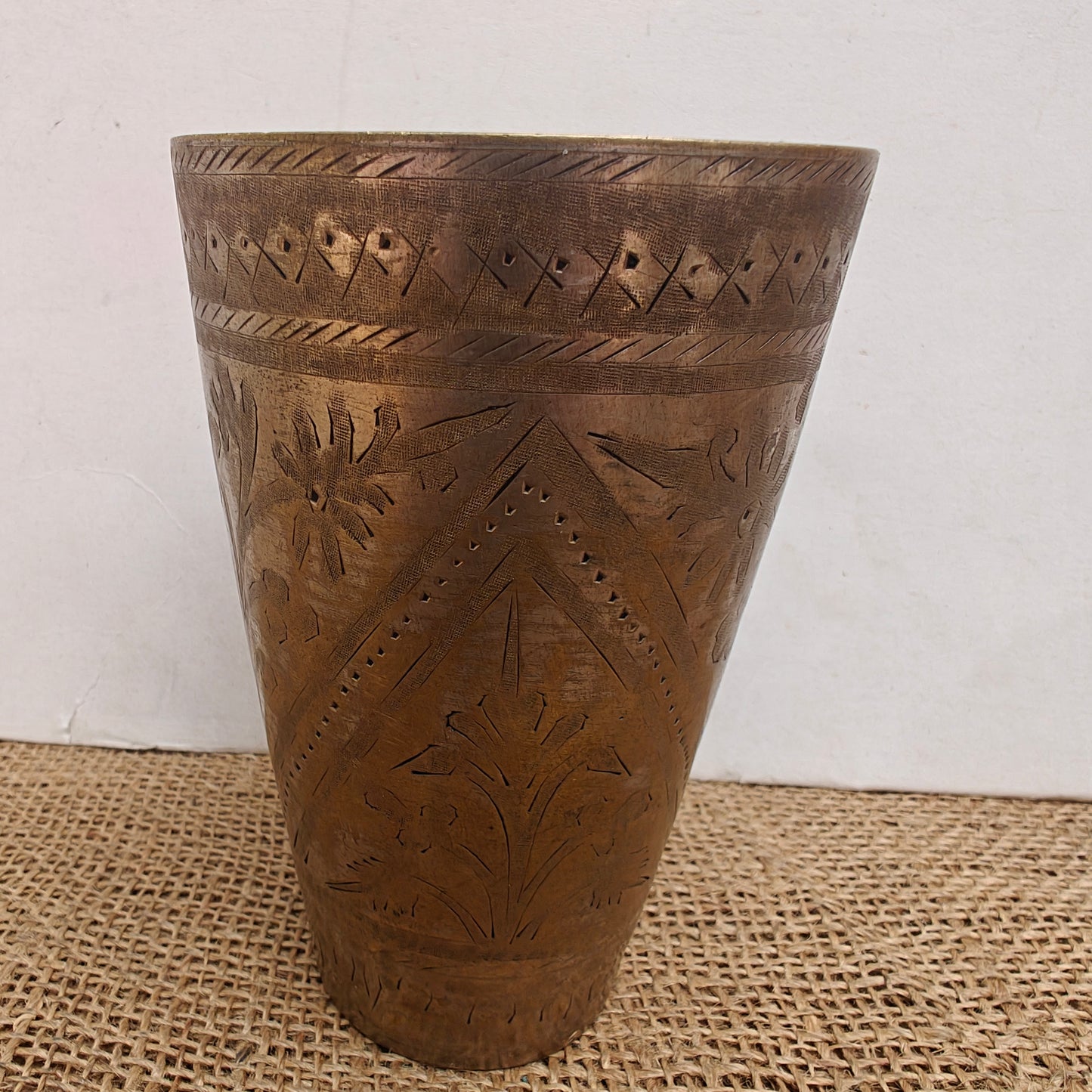 Vintage Brass Lassi Glass | Hand-Engraved Floral Motifs | Antique Indian Brassware | 3.25x3.25x5 inch (Copy) (Copy)