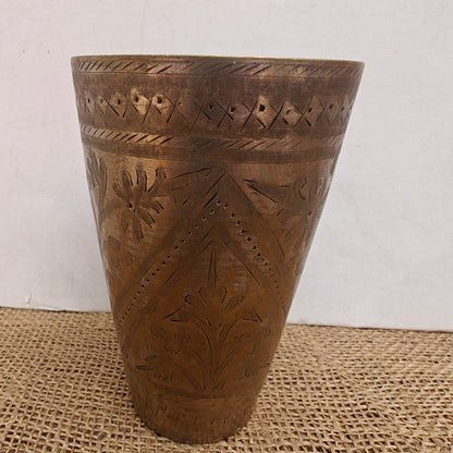 Vintage Brass Lassi Glass | Hand-Engraved Floral Motifs | Antique Indian Brassware | 3.25x3.25x5 inch (Copy) (Copy)