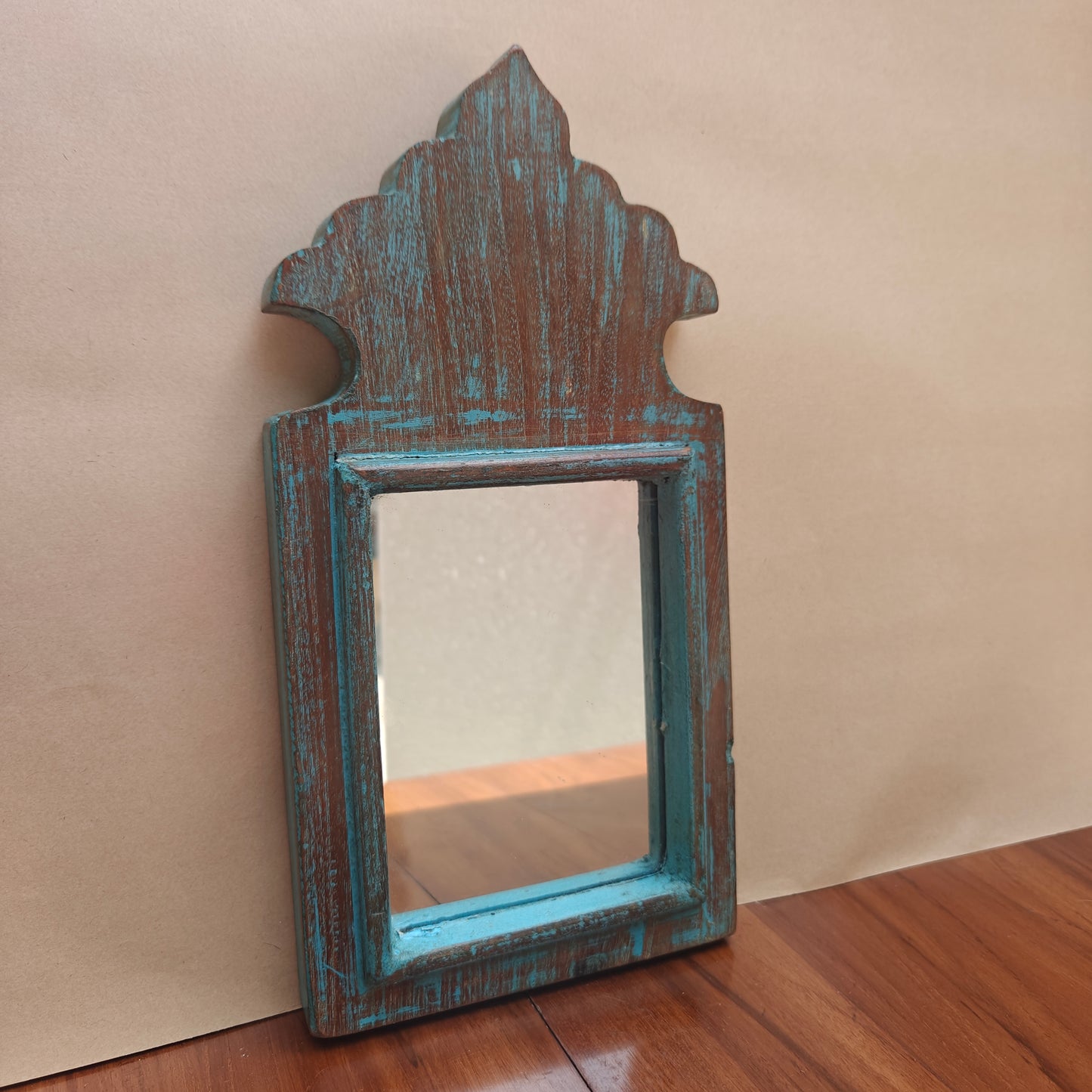 Vintage Dark Blue Jharokha Wooden Wall Mirror