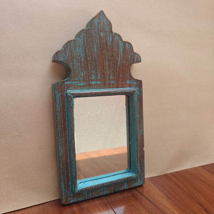 Vintage Dark Blue Jharokha Wooden Wall Mirror