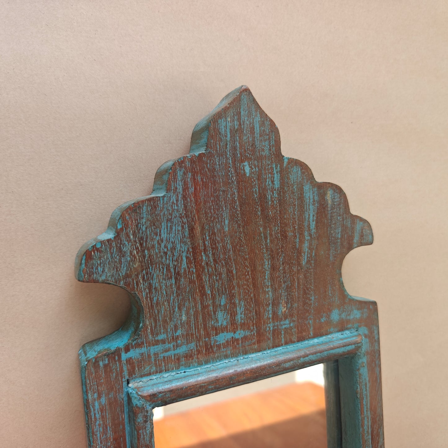 Vintage Dark Blue Jharokha Wooden Wall Mirror