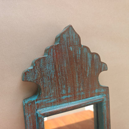 Vintage Dark Blue Jharokha Wooden Wall Mirror