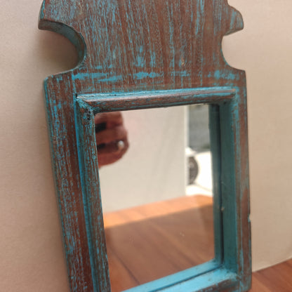 Vintage Dark Blue Jharokha Wooden Wall Mirror