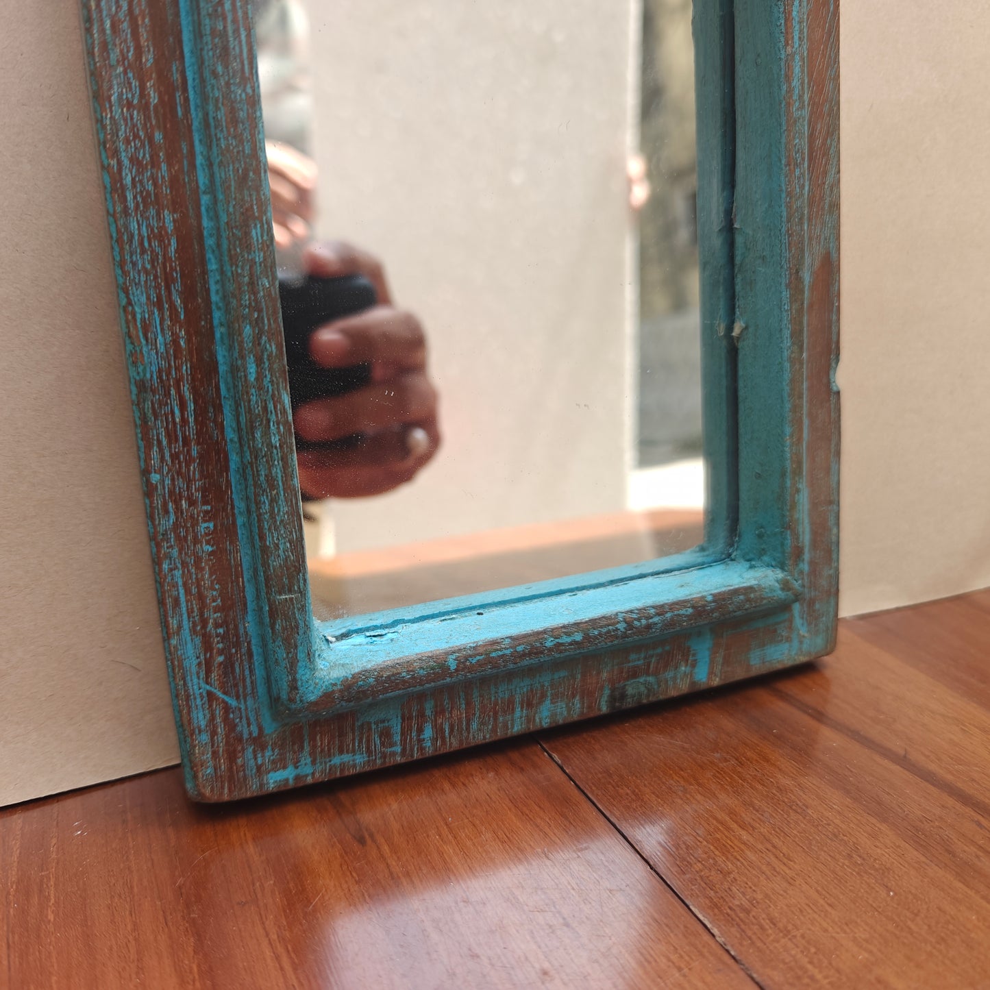 Vintage Dark Blue Jharokha Wooden Wall Mirror