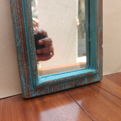 Vintage Dark Blue Jharokha Wooden Wall Mirror