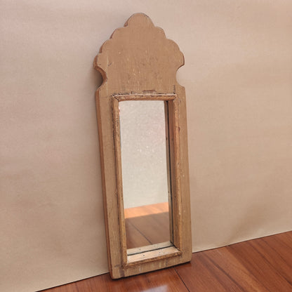 Vintage Beige Jharokha Wooden Wall Mirror | Moroccan Style Distressed Frame | Gujarat & Rajasthan
