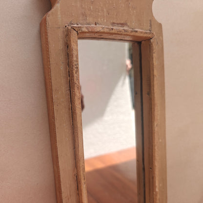 Vintage Beige Jharokha Wooden Wall Mirror | Moroccan Style Distressed Frame | Gujarat & Rajasthan