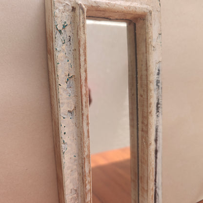 Vintage White Jharokha Wooden Wall Mirror | Moroccan Style Distressed Frame | Gujarat & Rajasthan