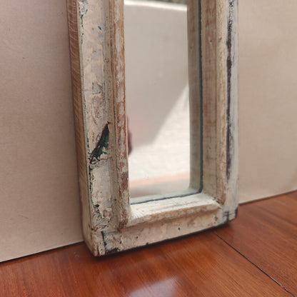 Vintage White Jharokha Wooden Wall Mirror | Moroccan Style Distressed Frame | Gujarat & Rajasthan