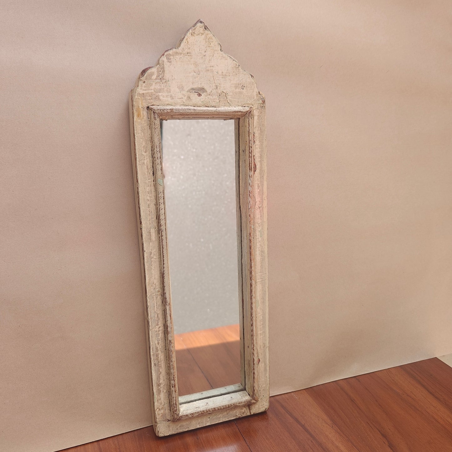 Vintage white Jharokha Wooden Wall Mirror | Moroccan Style Distressed Frame