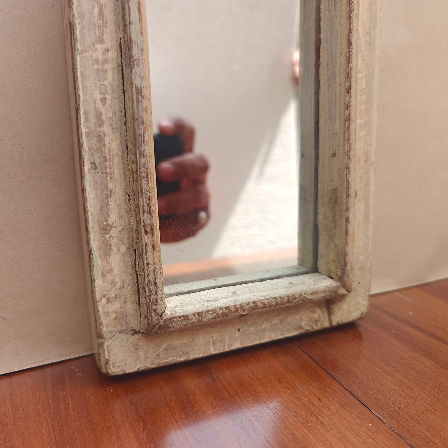 Vintage white Jharokha Wooden Wall Mirror | Moroccan Style Distressed Frame