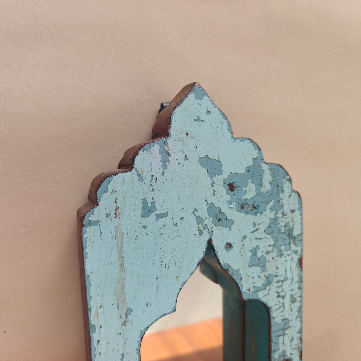 Vintage Blue Jharokha Wooden Wall Mirror | Moroccan Style Distressed Frame