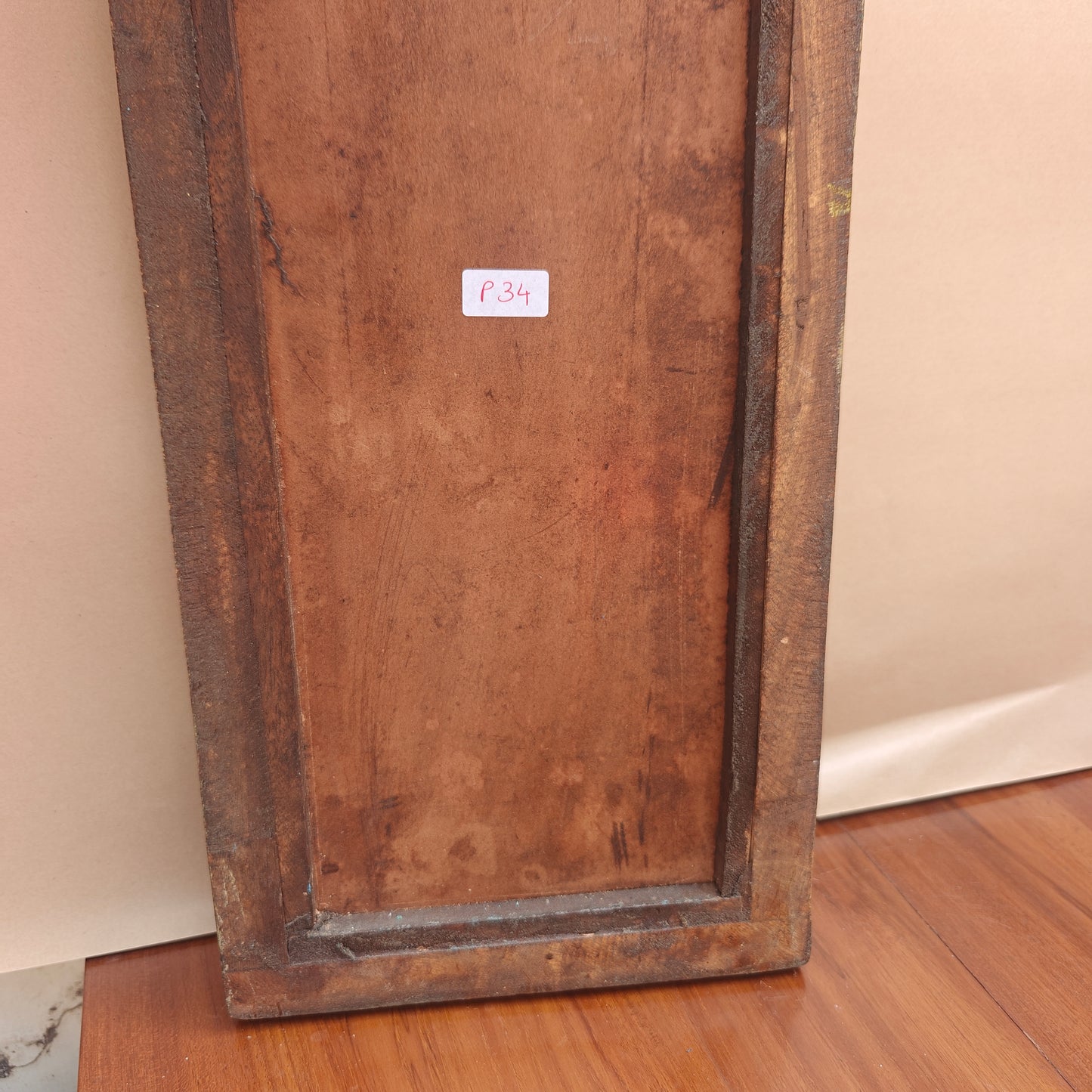Jharokha Mirror Frame Distressed Pale Yellow Narrow Arch 43x20 cm