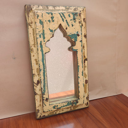 Jharokha Mirror Frame Distressed Cream Teal Weathered 42x23 cm