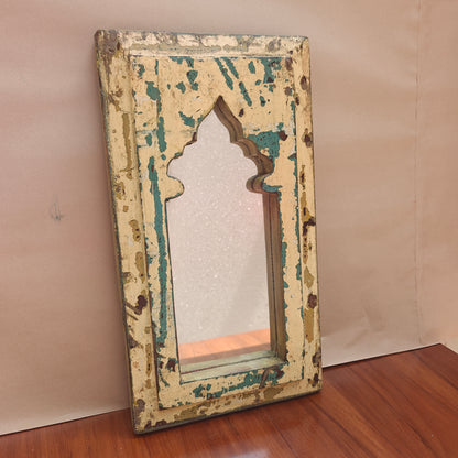 Jharokha Mirror Frame Distressed Cream Teal Weathered 42x23 cm