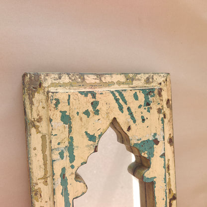 Jharokha Mirror Frame Distressed Cream Teal Weathered 42x23 cm