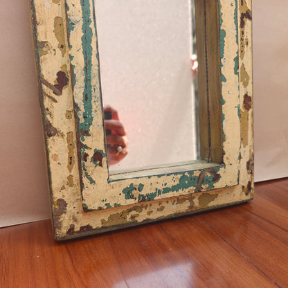 Jharokha Mirror Frame Distressed Cream Teal Weathered 42x23 cm