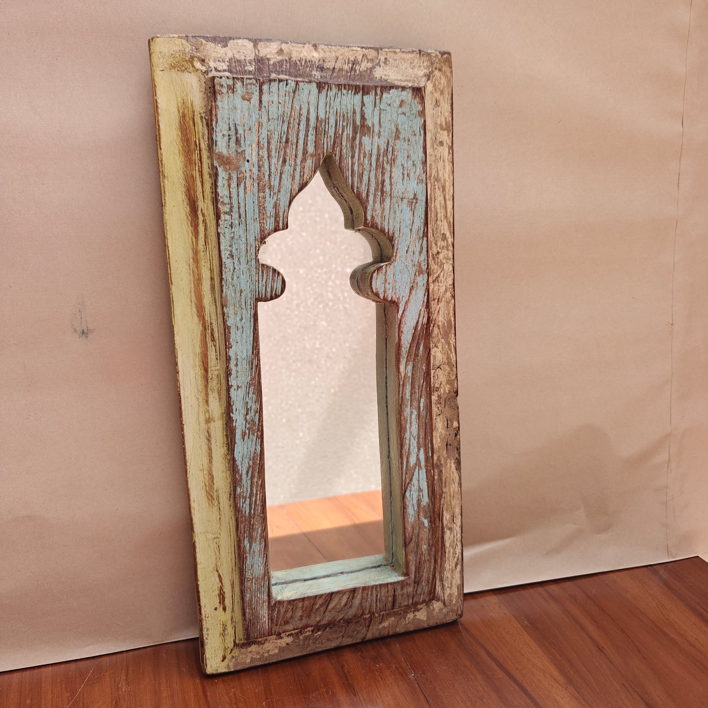 Vintage Jharokha Mirror Frame 42 x 20 x 2.5 cm Distressed White & Blue