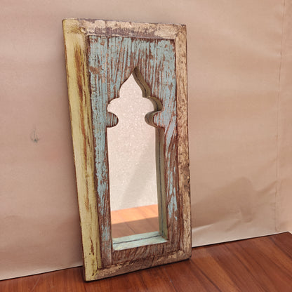 Vintage Jharokha Mirror Frame 42 x 20 x 2.5 cm Distressed White & Blue